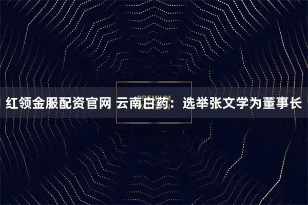 红领金服配资官网 云南白药：选举张文学为董事长